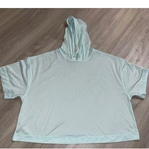 Athleta Womens Breezy Boxy Cropped Hoodie Short Sleeve Mint Green Athletic Top M